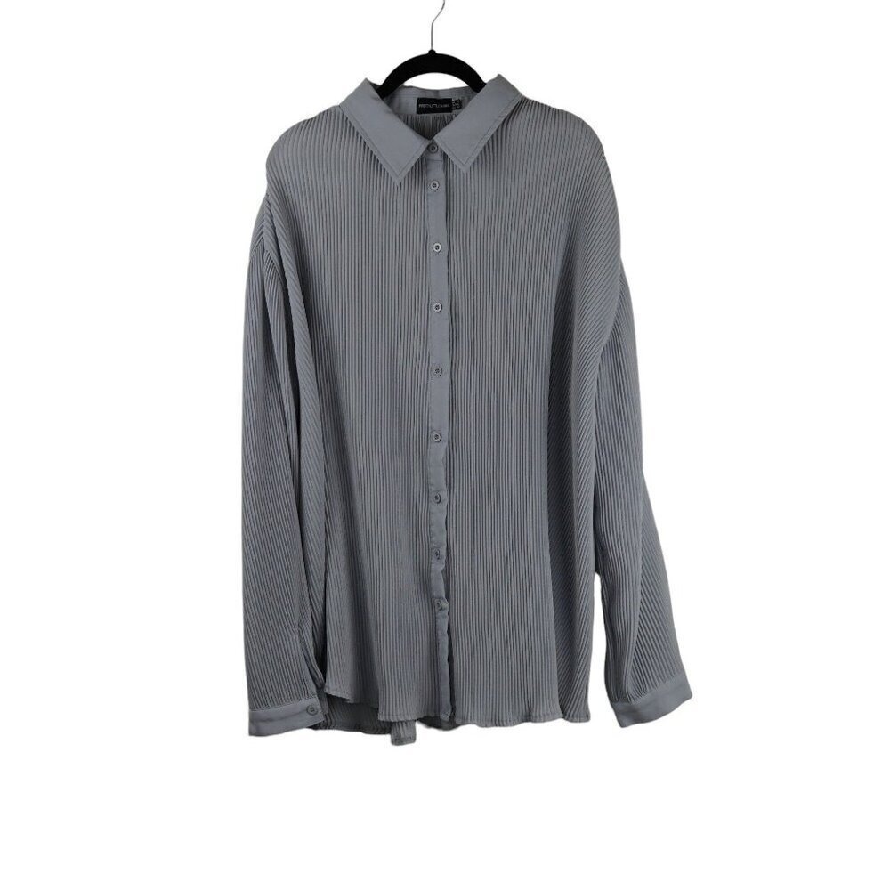 PrettyLittleThing Plisse Button Up Shirt Womens 12 Pleated Minimalist Career